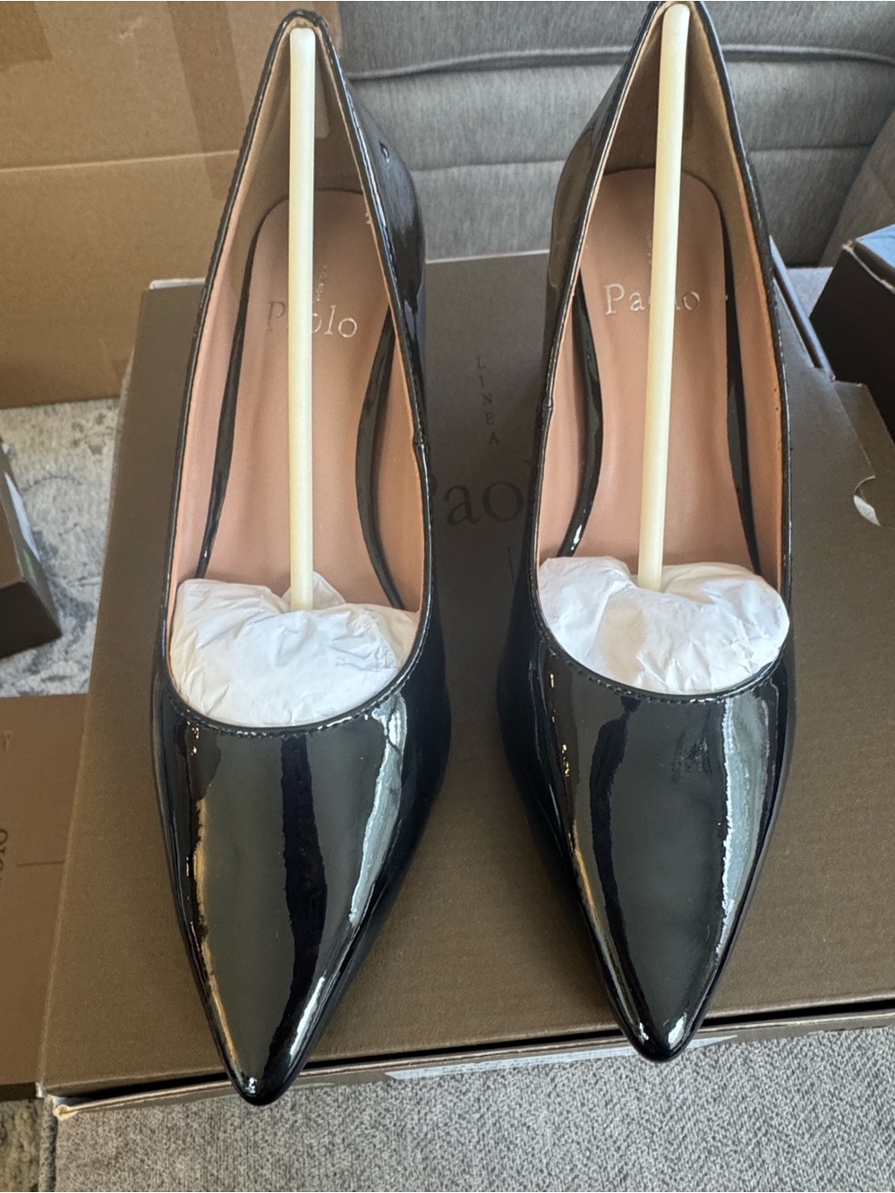 Paolo Black Patent Pointed-Toe Pumps